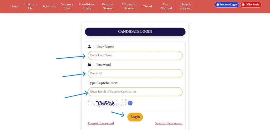 Candidate Login Page
