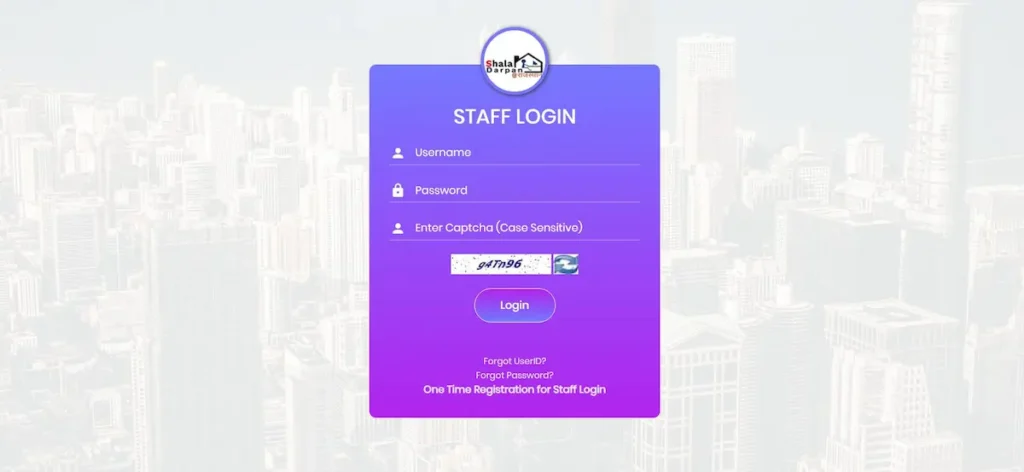 Shala Darpan Staff Login page